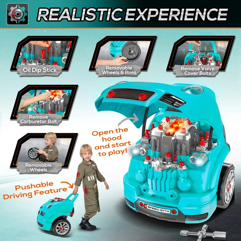 Teal Kids Truck Engine Toy Set with Horn & Light, Car Key - Ages 3-5