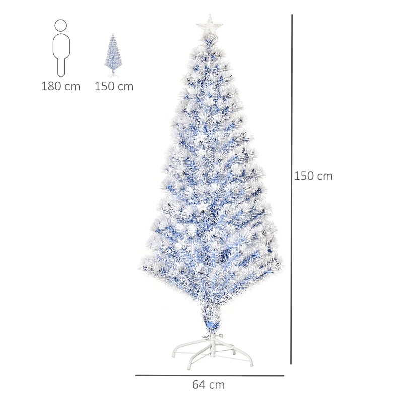 5FT Pre-Lit White Blue Fibre Optic Christmas Tree with LED Lights