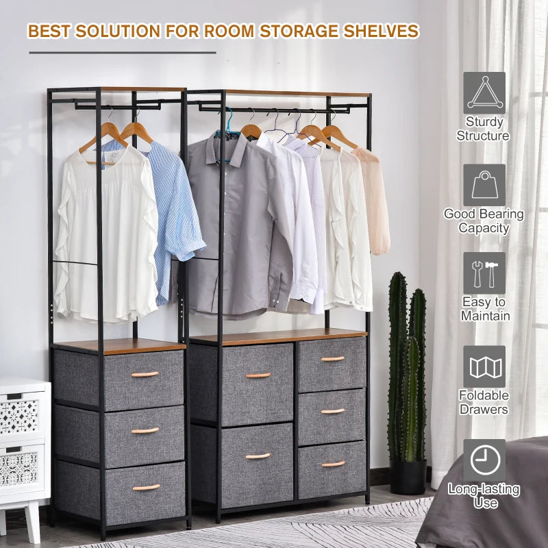 Grey Coat Rack with 3 Drawers - Steel Frame Storage Organizer