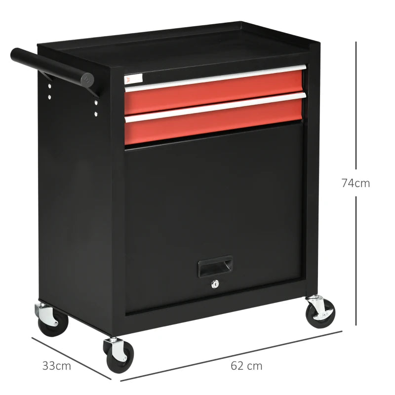 Black 2-Drawer Tool Chest on Wheels with Lockable Cabinet