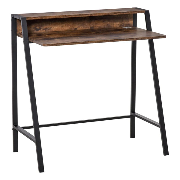 Rustic Brown Home Office Writing Desk with Storage Shelf 84x45cm