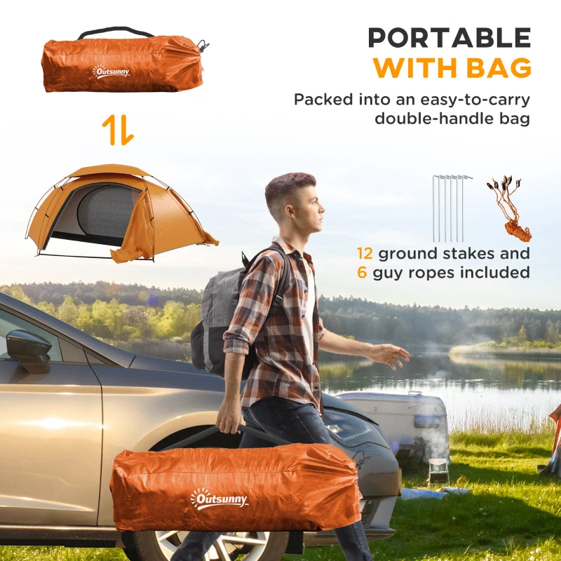 Orange Aluminium Frame Camping Dome Tent, 2000mm Waterproof, 1-2 Person