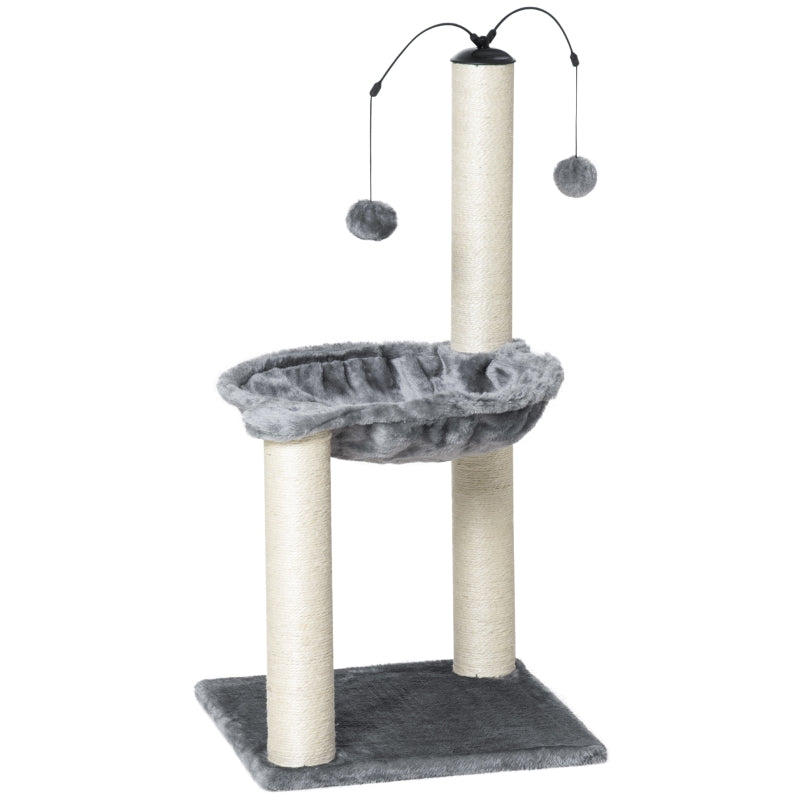 Grey Cat Tree Tower with Scratching Post, Hammock & Ball - 40x40x83 cm