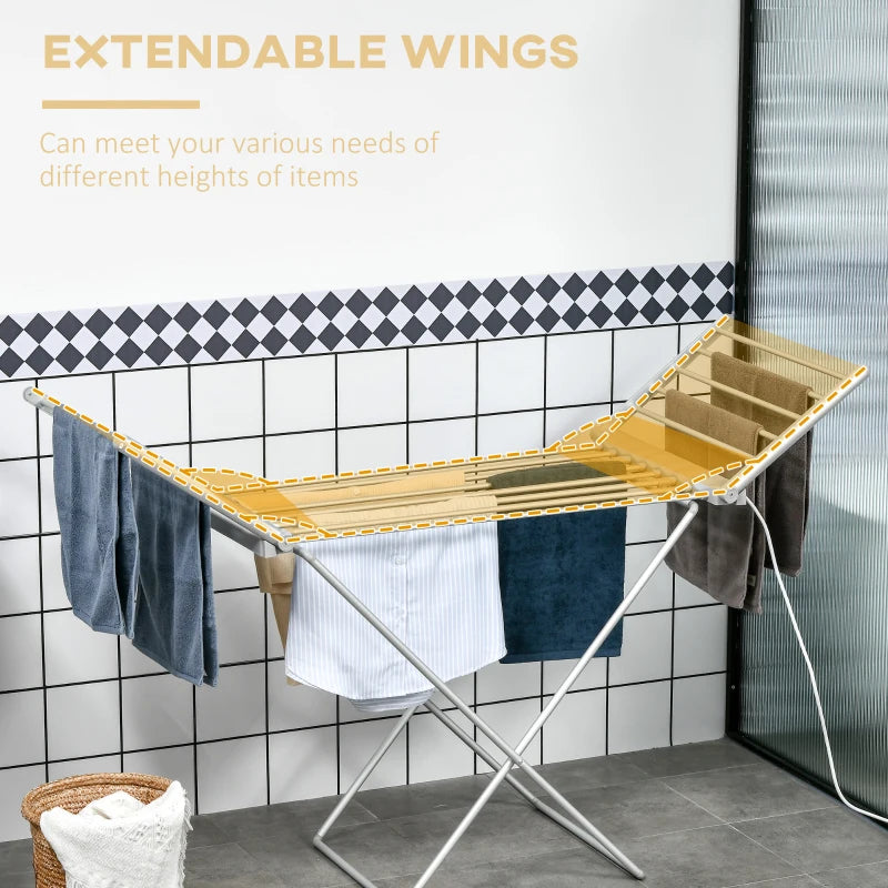 Silver Electric Heated Clothes Dryer with Extendable Wings