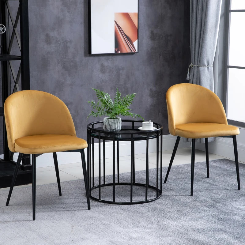 Yellow Fabric Dining Chairs Set of 2 - Contemporary Office Kitchen Seating