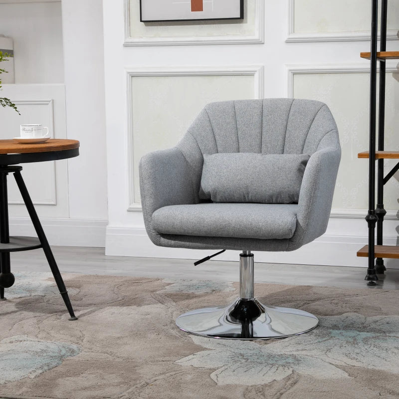 Swivel Accent Chair with Adjustable Height and Lumbar Support, Light Grey