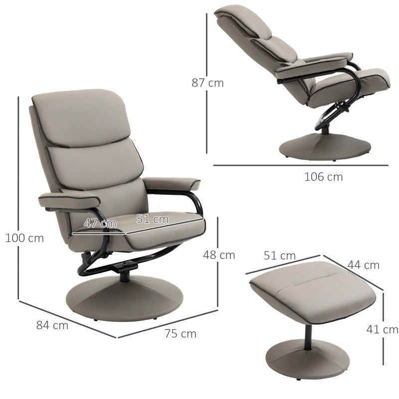 Grey Swivel Recliner Chair with Ottoman Set