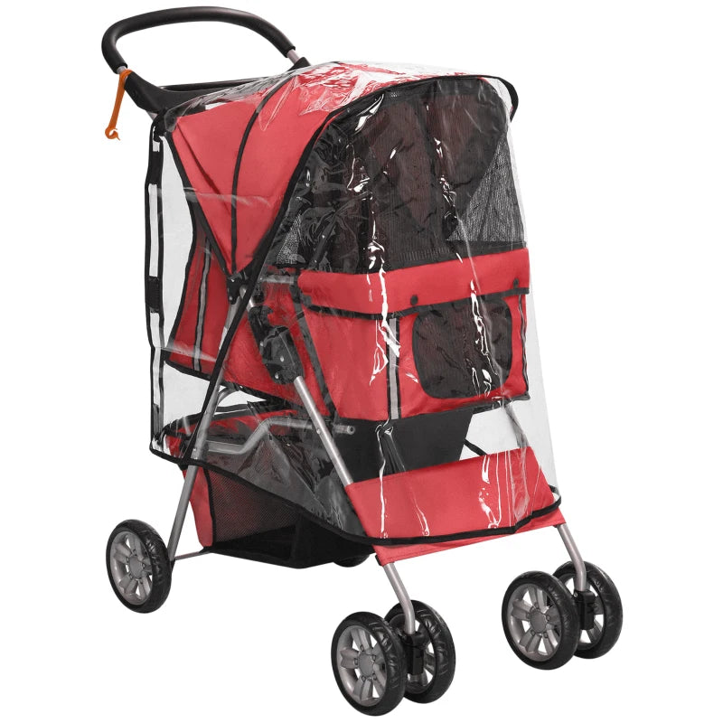 Red Dog Stroller with Rain Cover for Small Dogs