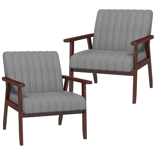 Grey Mid Century Accent Chairs Set of 2 with Wooden Legs