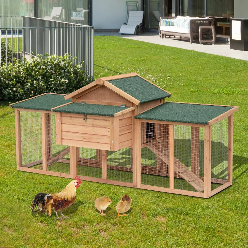 Wooden Chicken Coop with Run and Nesting Box - Large, 204 x 85 x 93cm (Brown)