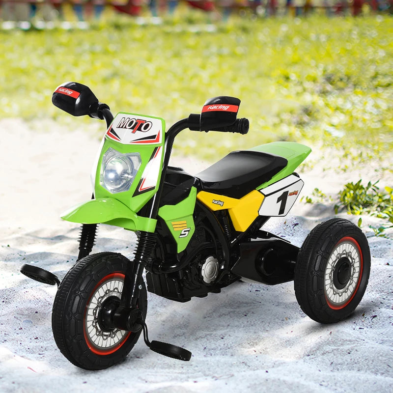 Green Toddler Pedal Motorcycle Tricycle with Music & Lights