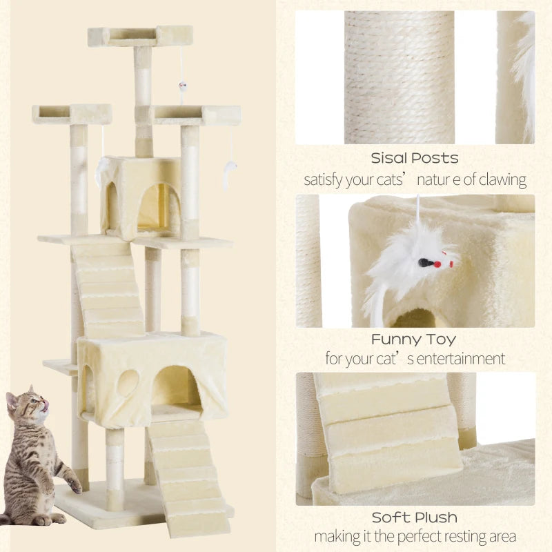 Beige Cat Scratching Post Tower - 27L×27W×28.5H cm