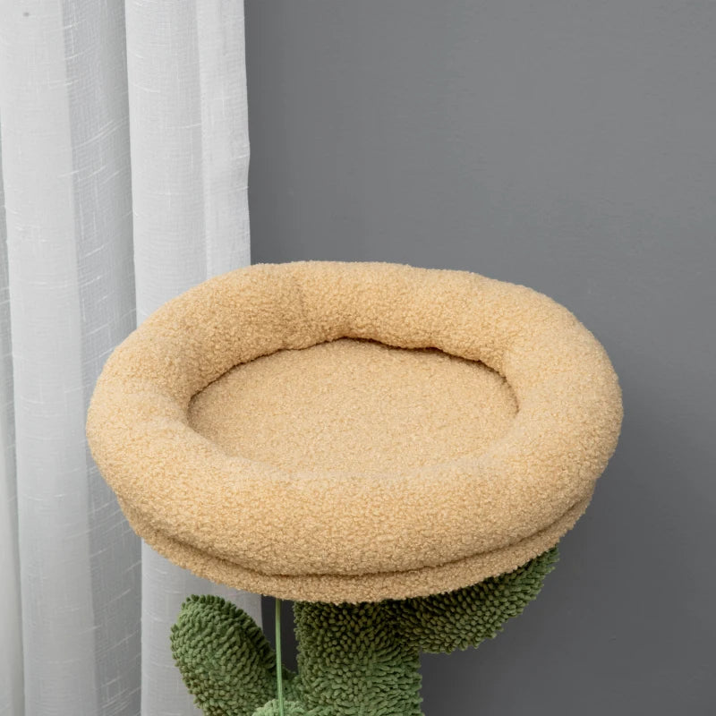 72cm Cat Tree with Top Bed, Curved Pad, Sisal Scratching Post - Beige & Green