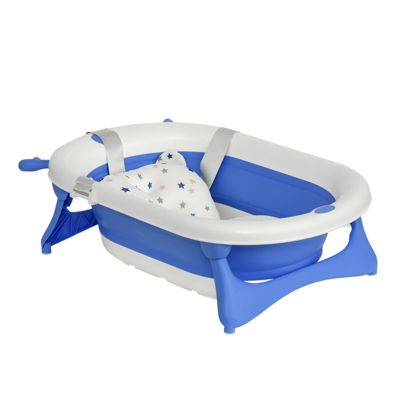 Blue Foldable Baby Bathtub Set with Thermostatic Water Plug