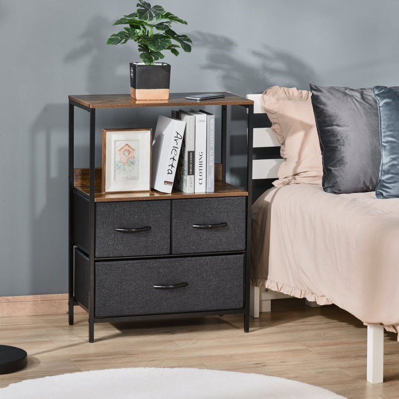 Black 3-Drawer Storage Chest with Shelves - Home Cabinet for Living Room, Bedroom, Entryway