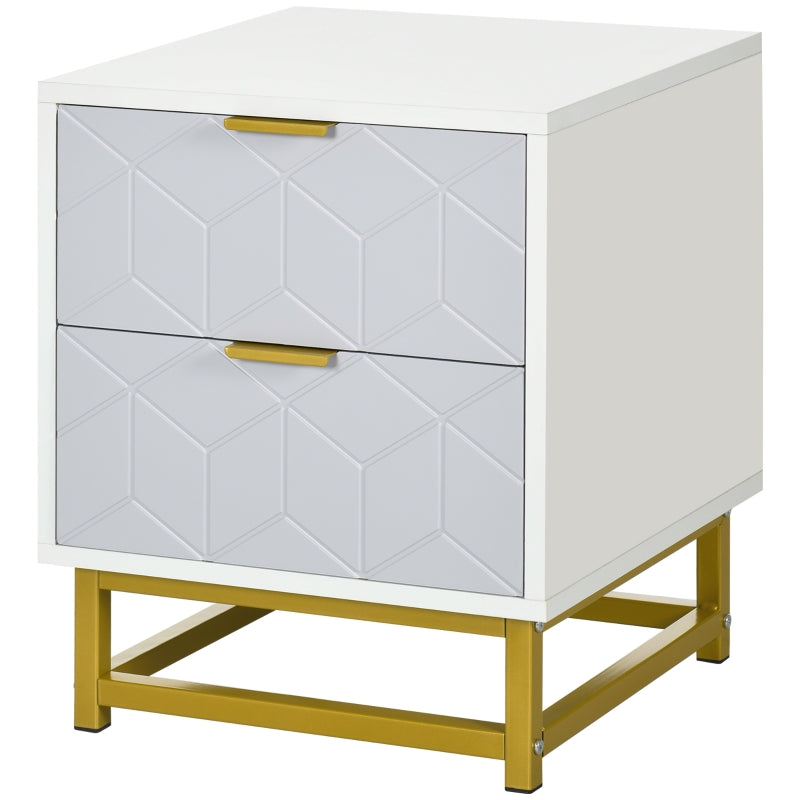 Grey and White 2-Drawer Bedside Table with Steel Frame