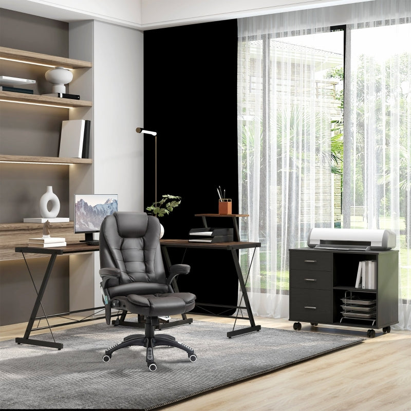 Rustic Brown and Black L-Shaped Computer Desk with Monitor and CPU Stand