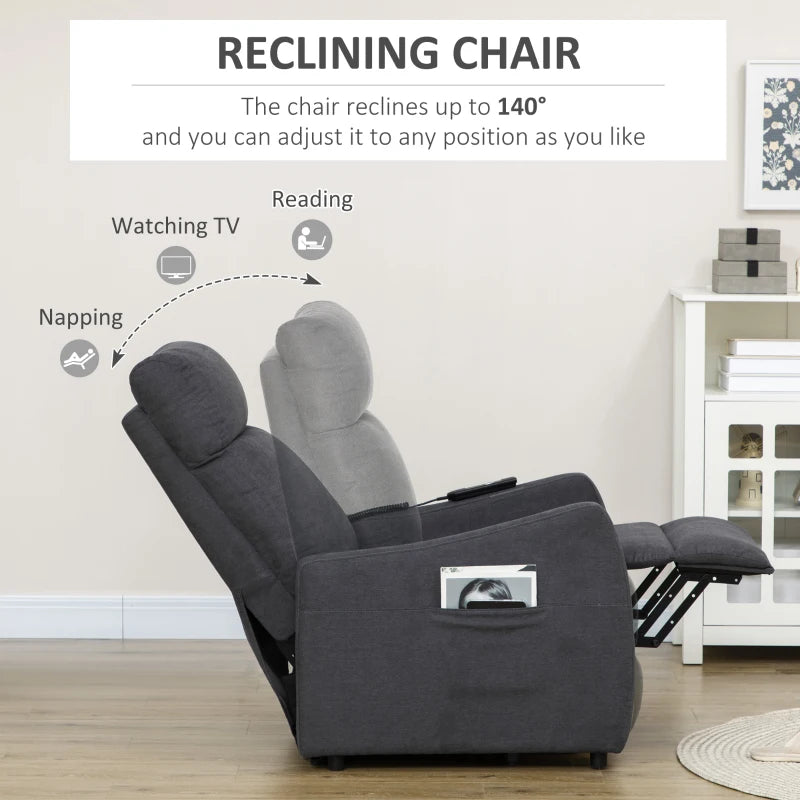 Grey Fabric Power Lift Recliner Chair for Elderly with Remote Control