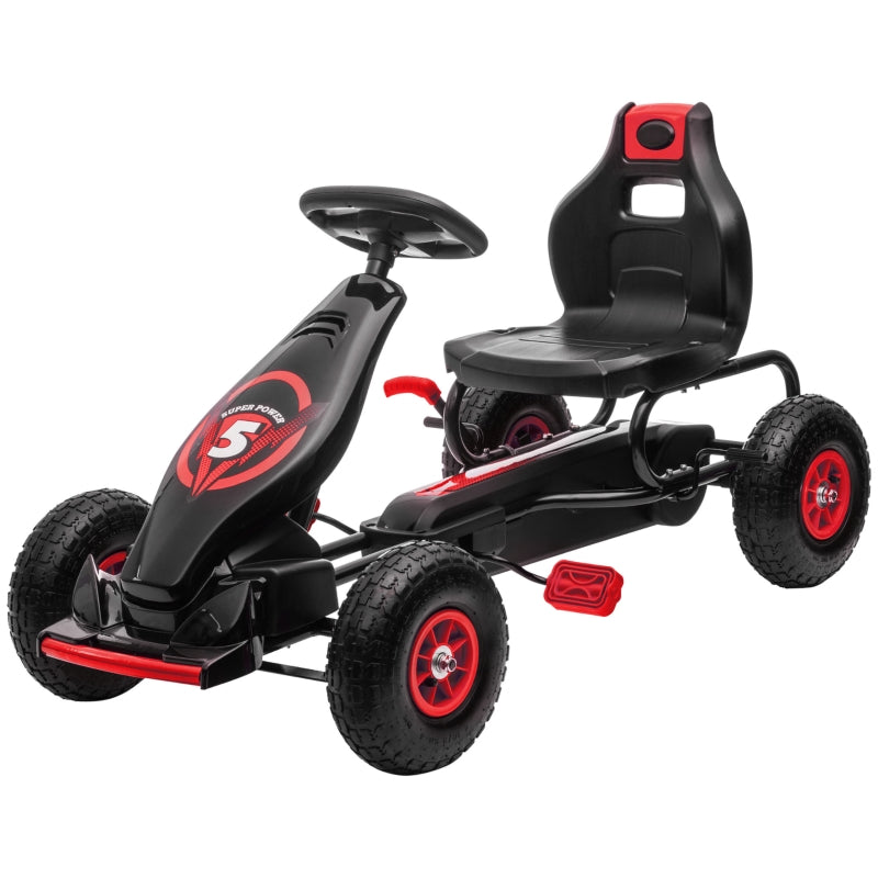 Red Kids Pedal Go Kart with Adjustable Seat and Inflatable Tyres
