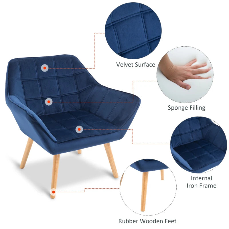 Blue Padded Armchair with Wooden Legs - Home Furniture Seating