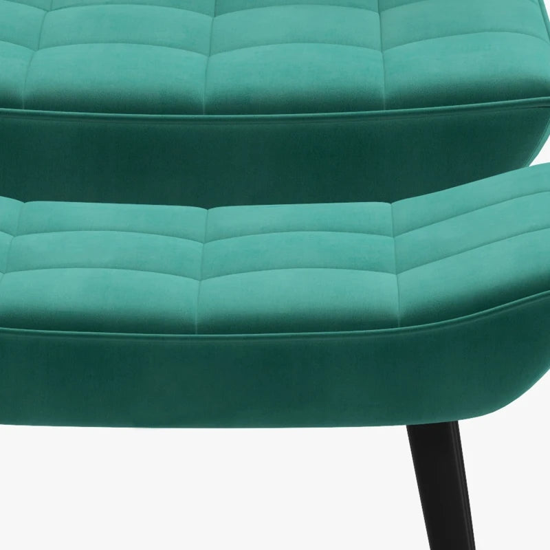 Green Upholstered Accent Chair Set with Footstool - Modern Armless Design