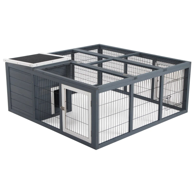 Grey Outdoor Rabbit Hutch with Openable Top, 123 x 120 x 52cm