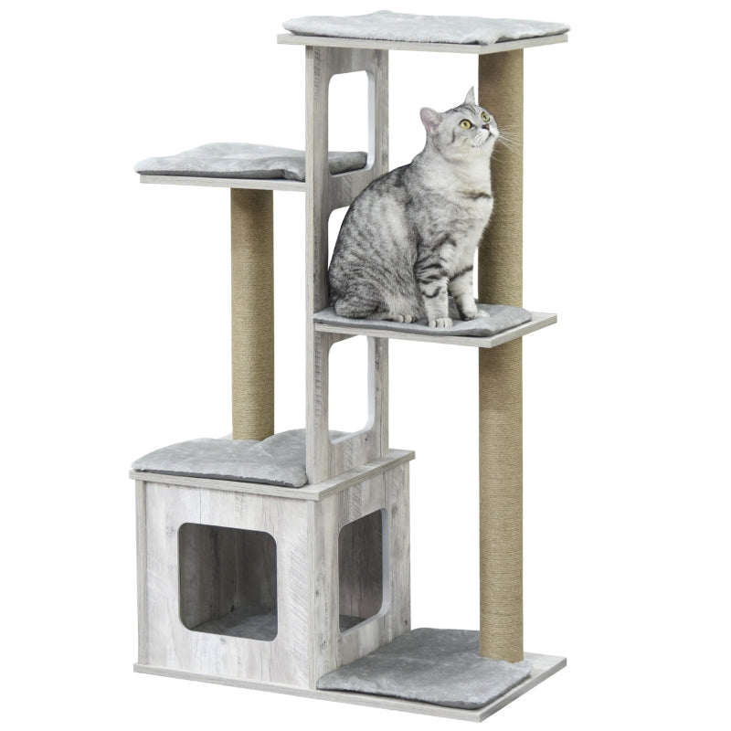 Grey Cat Tree Tower with Scratching Posts and Perches