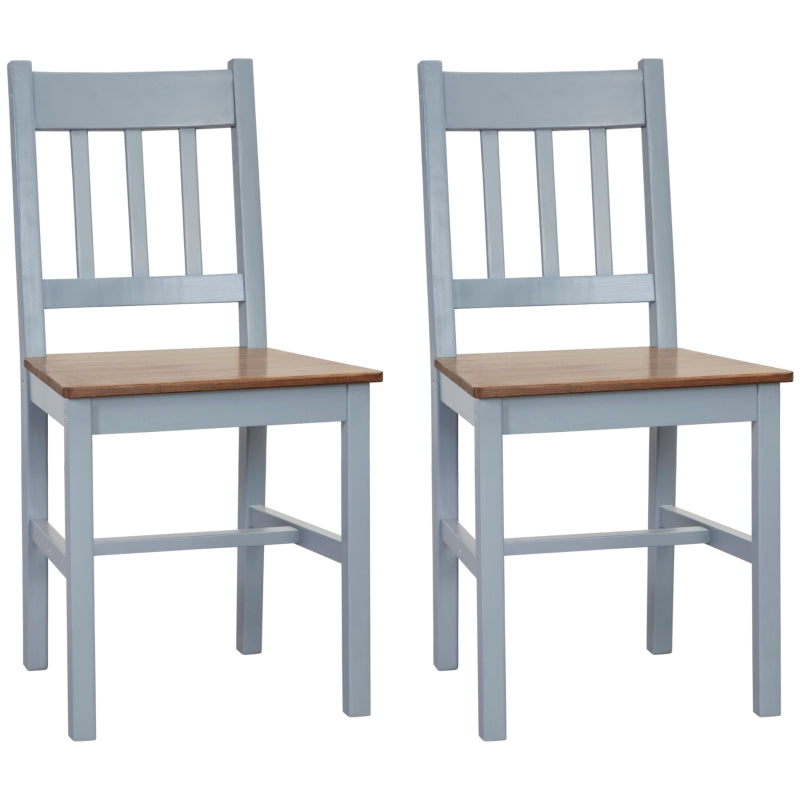 Grey Slat Back Dining Chairs Set of 2, Pine Wood, Kitchen & Dining Room