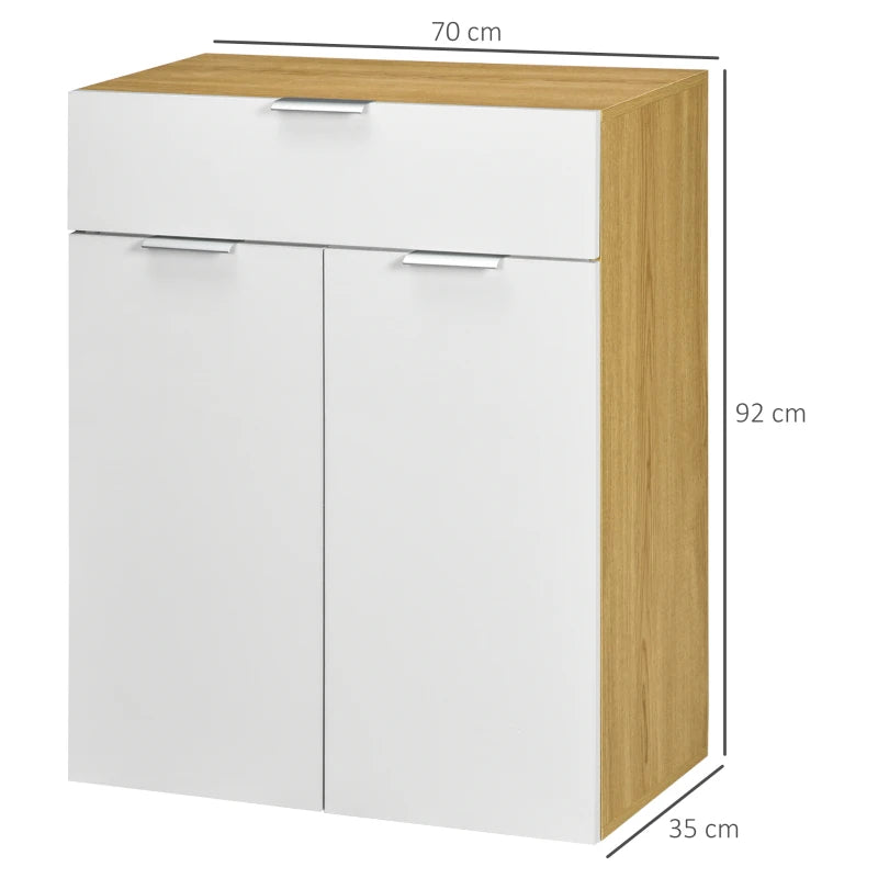 Modern White and Natural Slim Storage Cabinet with Drawer and Cupboard