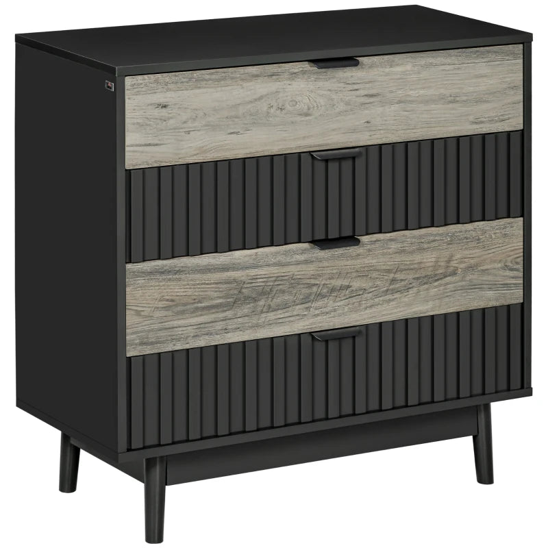 4-Drawer Black and Natural Tone Storage Chest, 80cmx35cmx80cm