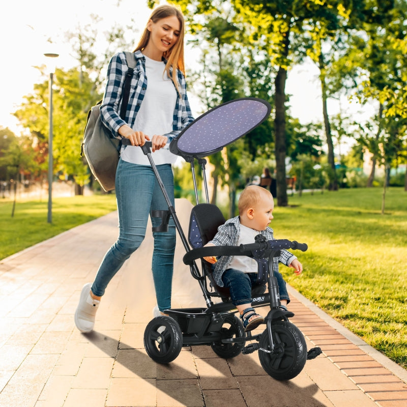 6-in-1 Kids Tricycle with 5-Point Harness & Canopy, Dark Blue