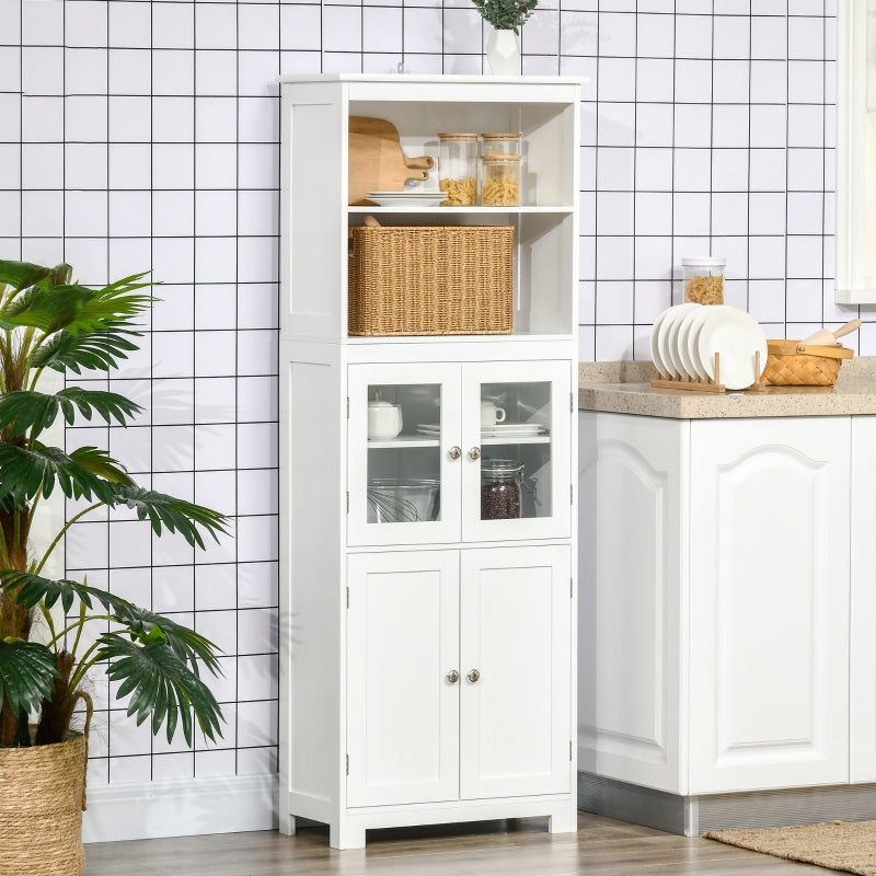 White 4-Door Glass Storage Cabinet with Adjustable Shelf