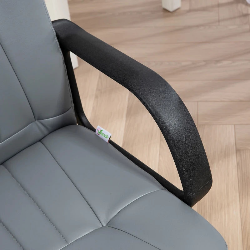 Grey Swivel Office Chair - PU Leather Desk Gaming Seater