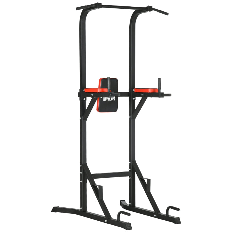 Black Freestanding Power Tower with Pull Up and Dip Station - Home Gym Equipment