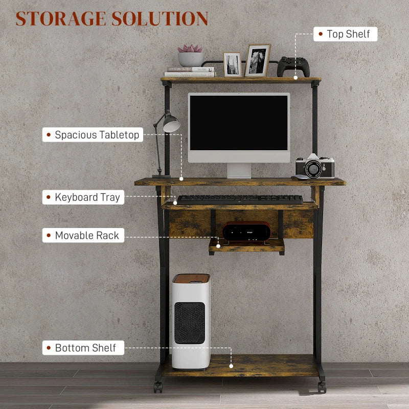 Brown/Black Multi-Storage Work Desk with Sliding Keyboard Tray