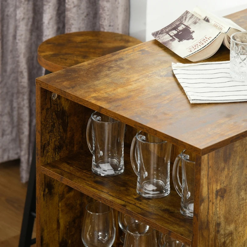 Rustic Brown 3-Piece Industrial Bar Table Set with Storage Shelf