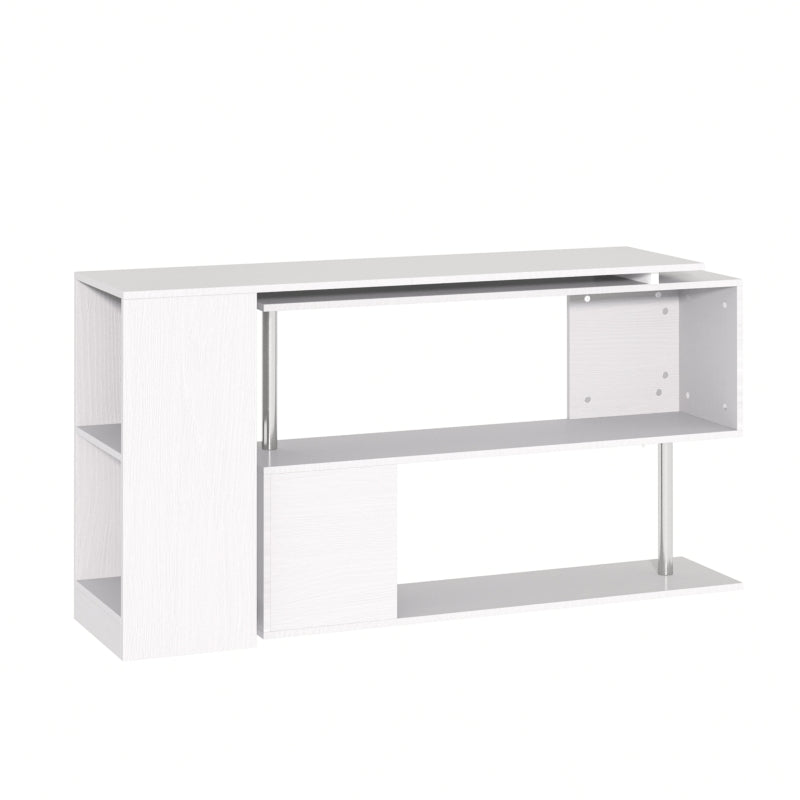 White L-Shaped Rotating Corner Desk with Storage Shelf - Home Office Workstation