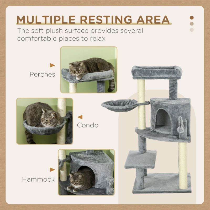 Grey 100cm Cat Tree Tower with Scratching Post