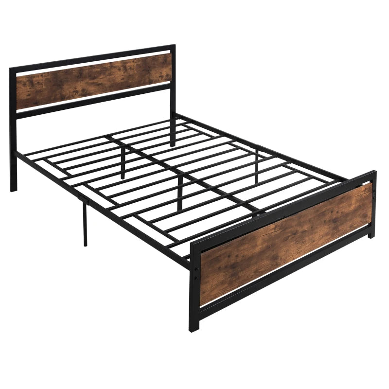 King Size Metal Bed Frame with Storage, Strong Slat Support - Grey