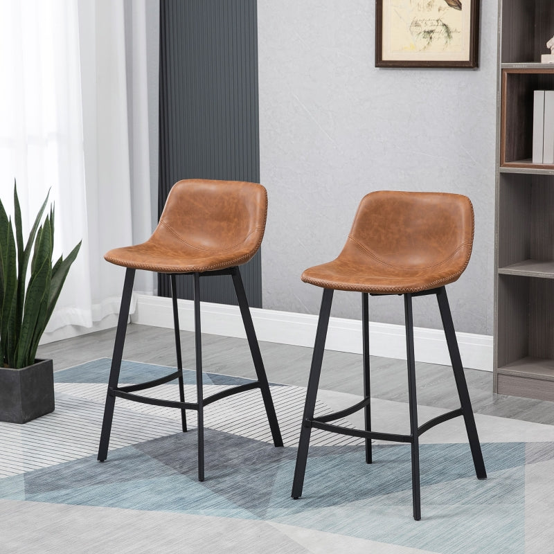 Brown Upholstered Industrial Bar Stools Set of 2