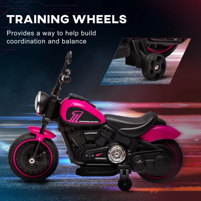 Kids Pink Electric Motorbike with Training Wheels - Easy Start