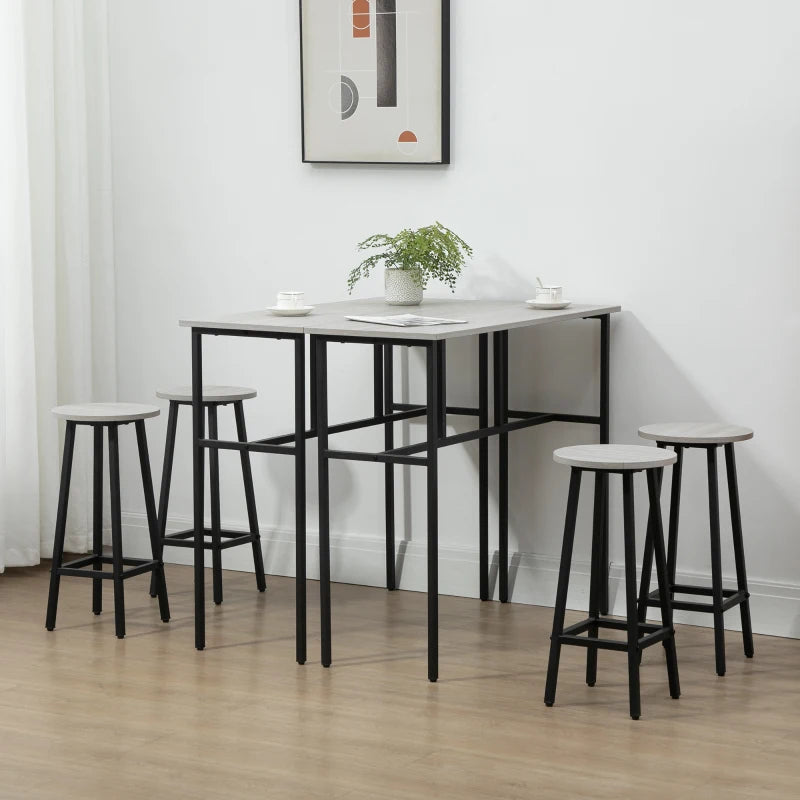 6-Piece Grey Bar Table Set with 4 Stools - Counter Height Dining Furniture for Kitchen & Living Room