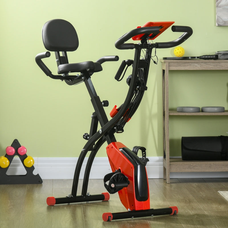 Red Foldable 2-in-1 Exercise Bike with 8-Level Magnetic Resistance