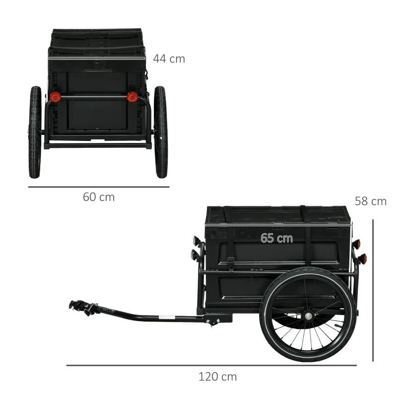 Black Steel Frame Bike Trailer Storage Box - 65L Capacity