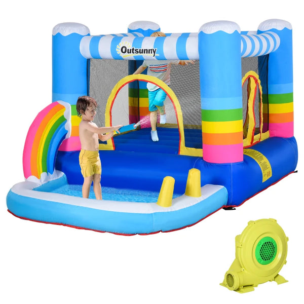 Kids Inflatable Bounce Castle with Trampoline Pool & Climbing Wall - Blue