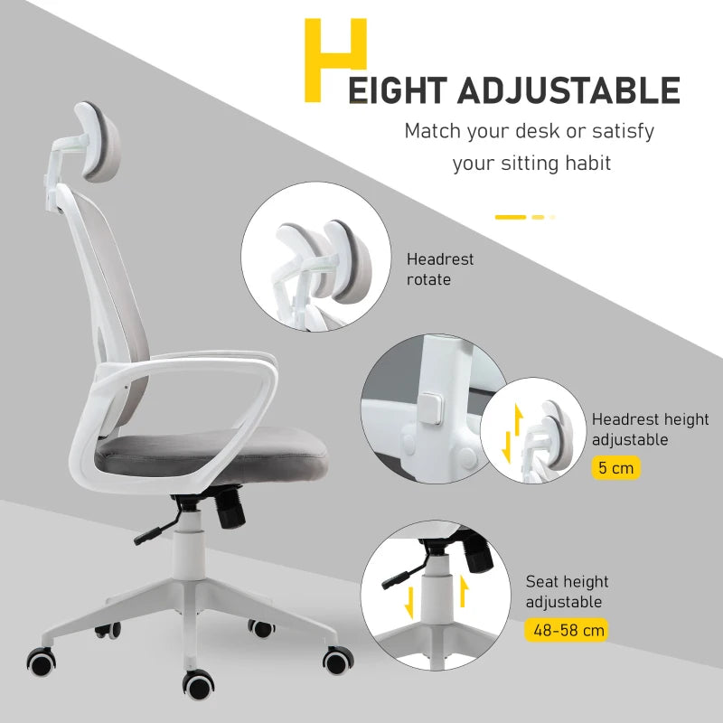 Grey Velvet Ergonomic Office Chair with Adjustable Headrest