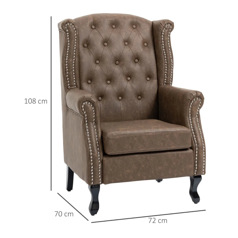 Brown Wingback Tufted Armchair with Nail Head Trim