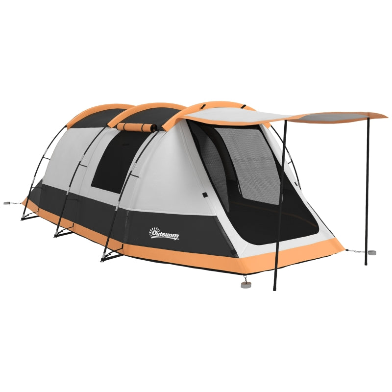 Orange 3-Person Camping Tent with 2 Rooms and Porch