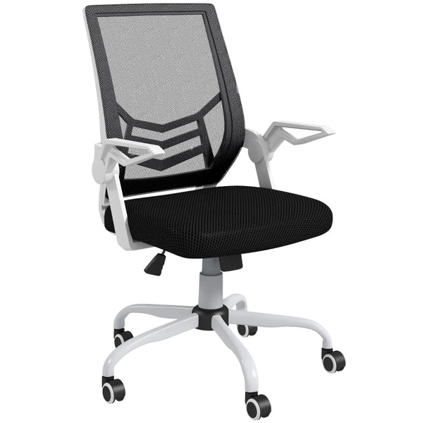 Black Mesh Office Chair with Flip-up Armrests and Lumbar Support