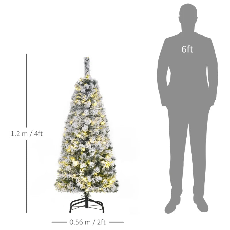 4FT Snow Flocked Christmas Tree with Warm White LED Lights, Green